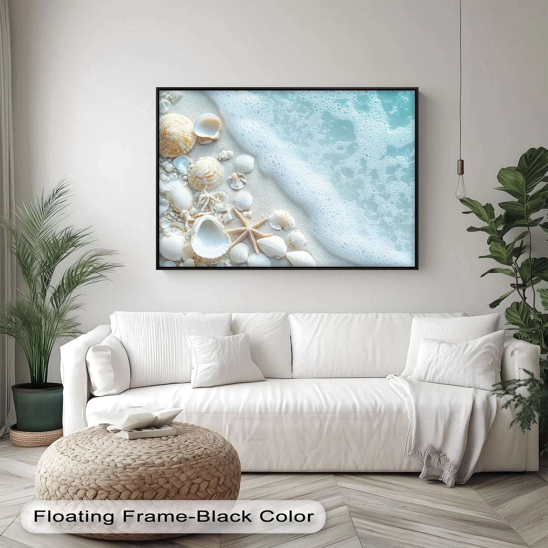 Coastal Calm – Seashells and Shoreline Foam Canvas Print - MyPhotoStation