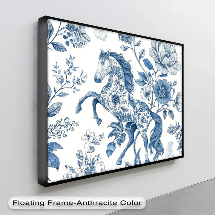 Floral Stallion Illustration – Blue Botanical Horse Canvas Print - MyPhotoStation