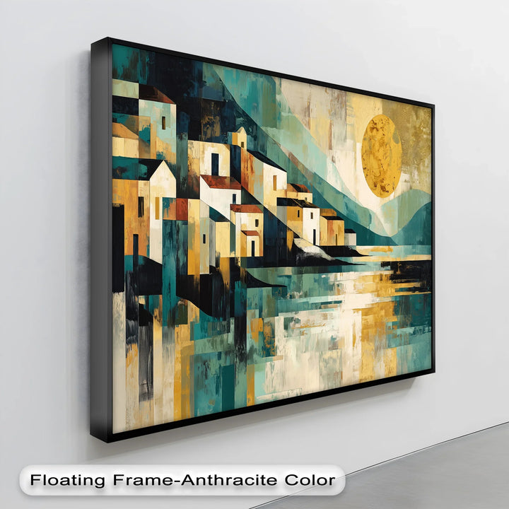 Golden Horizon Village – Modern Mediterranean Abstract Canvas Print - MyPhotoStation