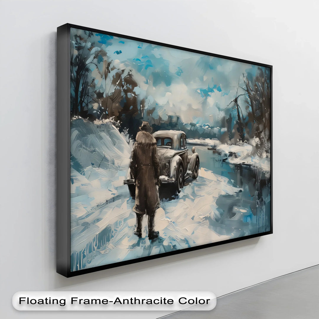 Vintage Car Scene in Snowy Landscape - Car Canvas Print