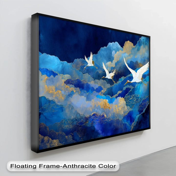 Celestial Cranes in Blue Skies – Elegant Flying Birds Canvas Print - MyPhotoStation