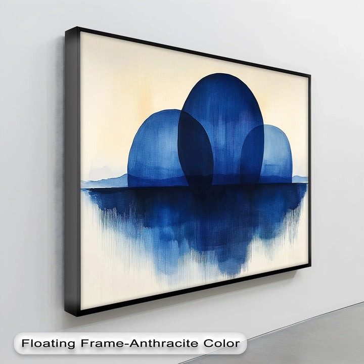 Indigo Spheres Over Water – Minimalist Blue Abstract Canvas Print - MyPhotoStation