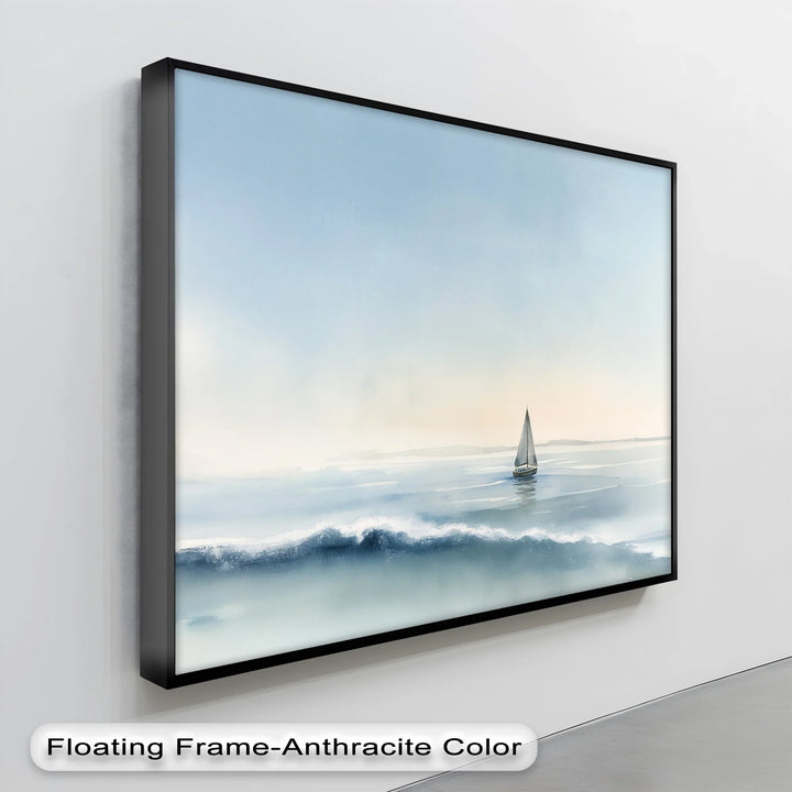Sailboat on Tranquil Waters – Minimal Ocean Horizon Canvas Print - MyPhotoStation