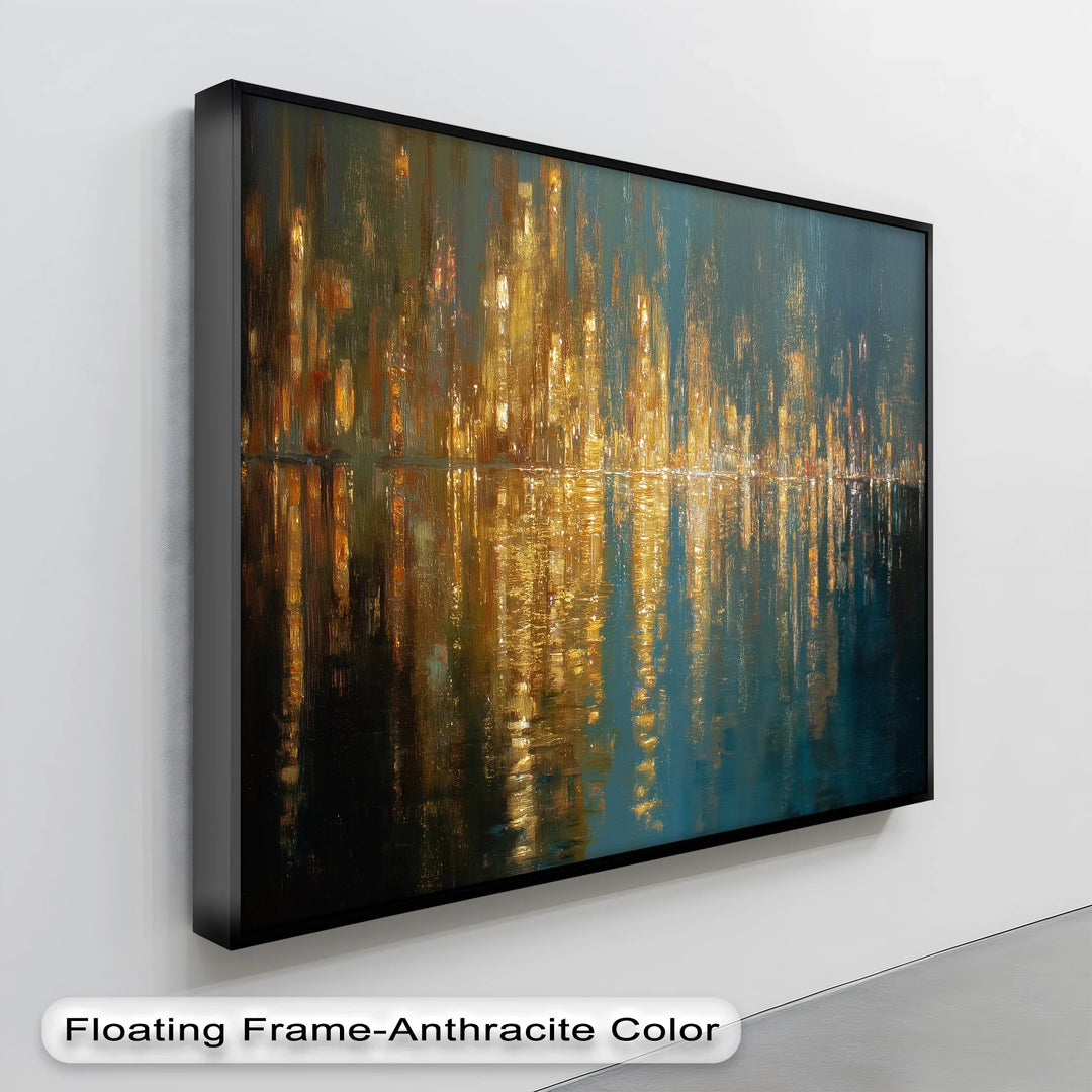Luminous Skyline – Golden Reflections Cityscape Canvas Print - MyPhotoStation