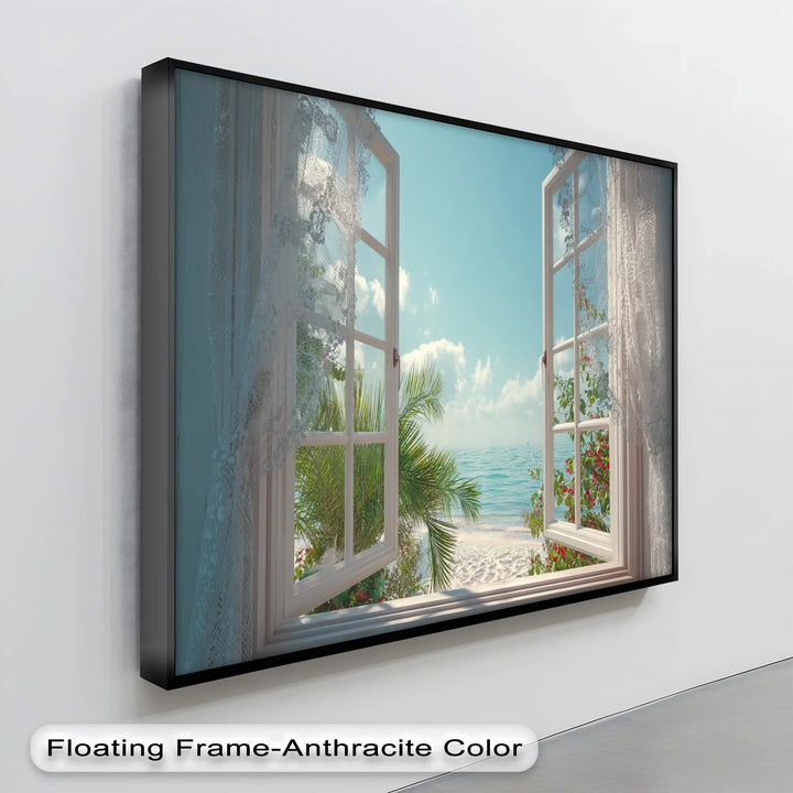 Ocean View Through Lace Window – Coastal Canvas Print Wall Art - MyPhotoStation