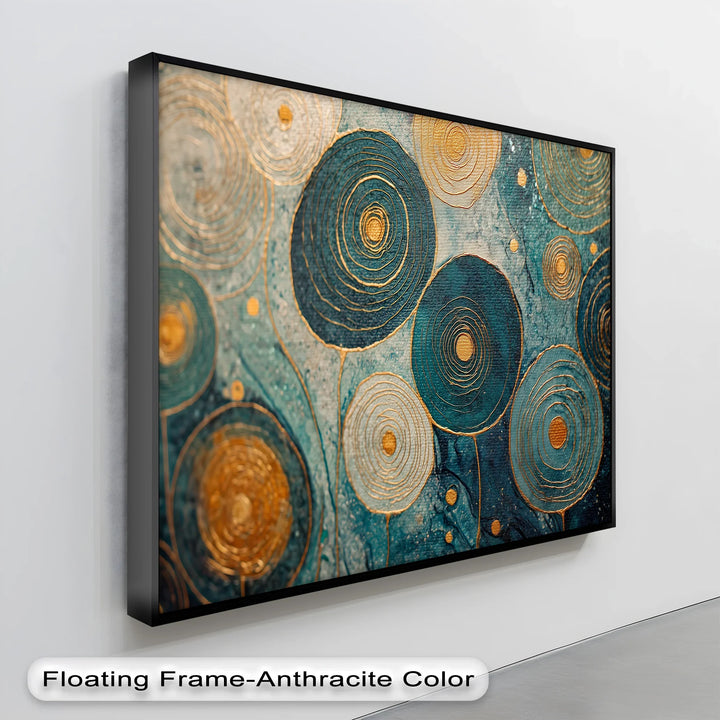 Golden Spiral Blossoms – Teal and Gold Abstract Canvas Print - MyPhotoStation