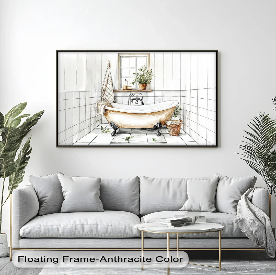 Clawfoot Bathtub in White Tile - Canvas Print - MyPhotoStation