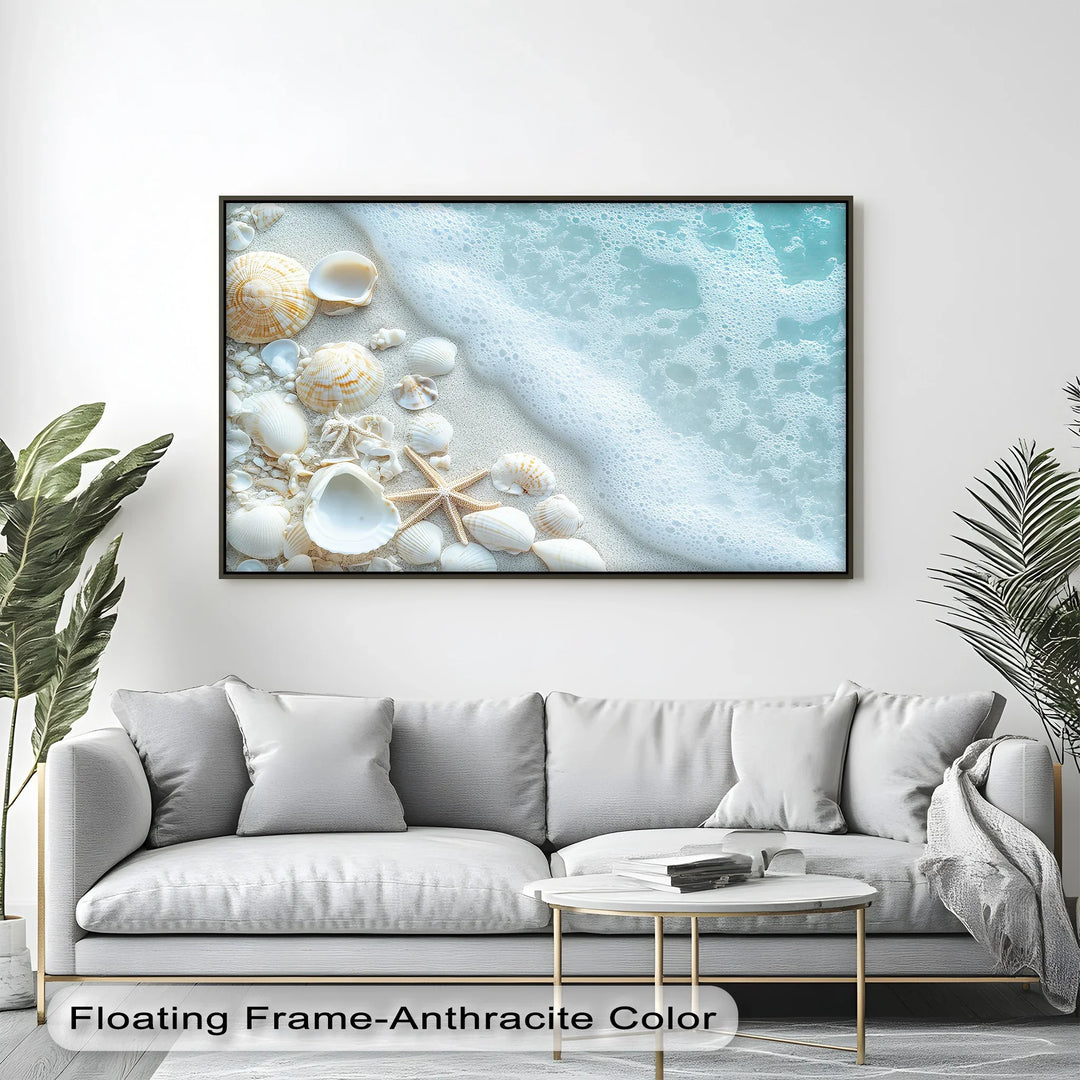 Coastal Calm – Seashells and Shoreline Foam Canvas Print - MyPhotoStation
