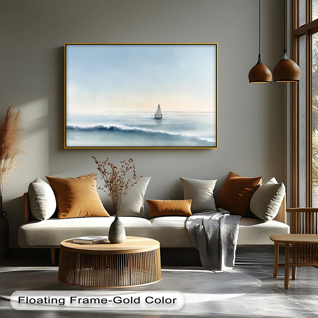 Sailboat on Tranquil Waters – Minimal Ocean Horizon Canvas Print - MyPhotoStation