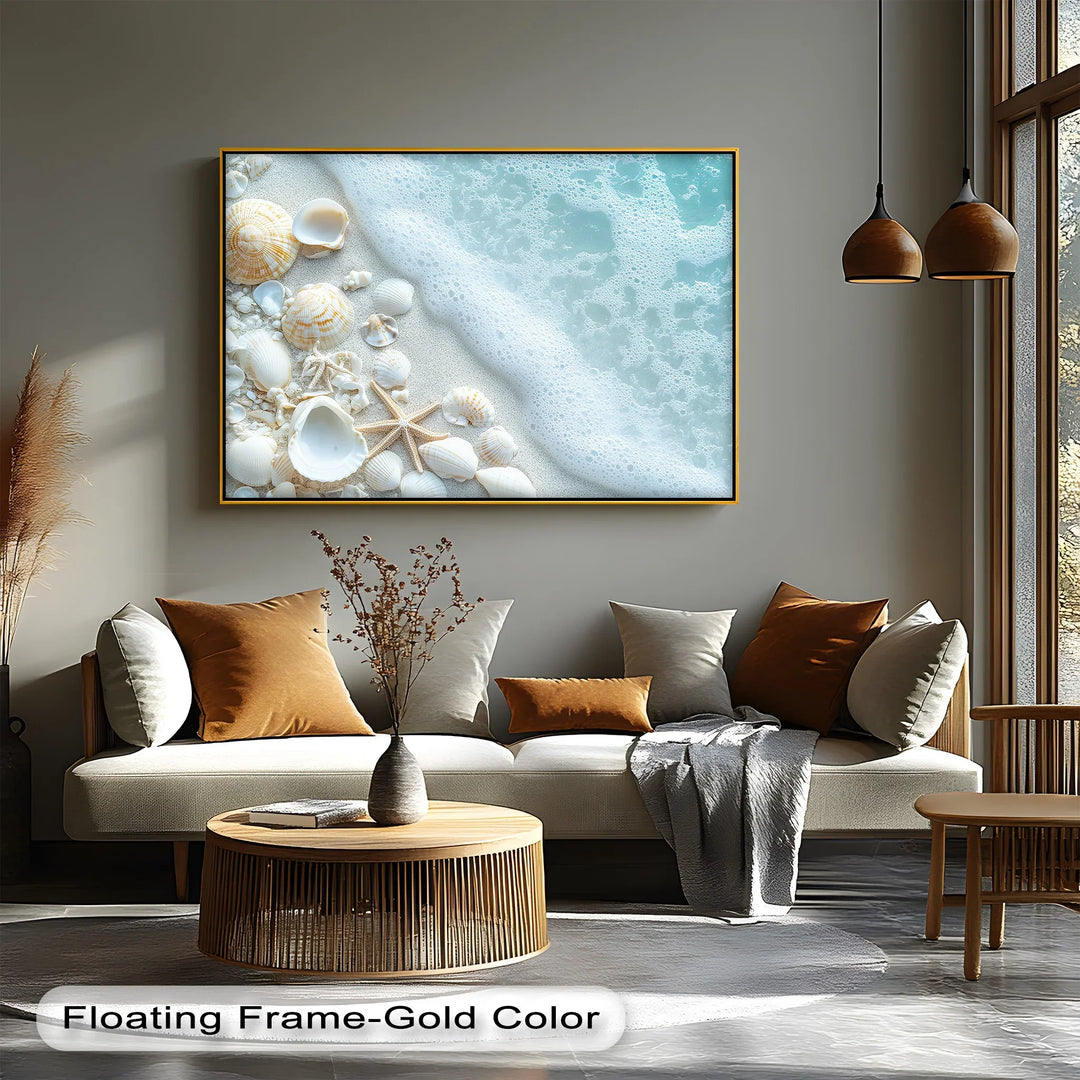 Coastal Calm – Seashells and Shoreline Foam Canvas Print - MyPhotoStation