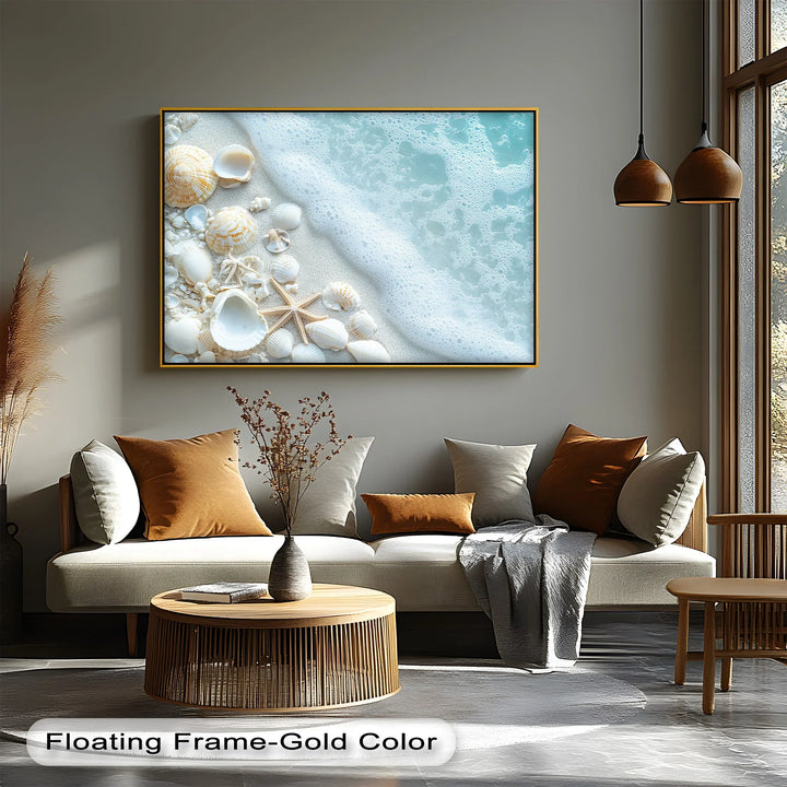 Coastal Calm – Seashells and Shoreline Foam Canvas Print - MyPhotoStation