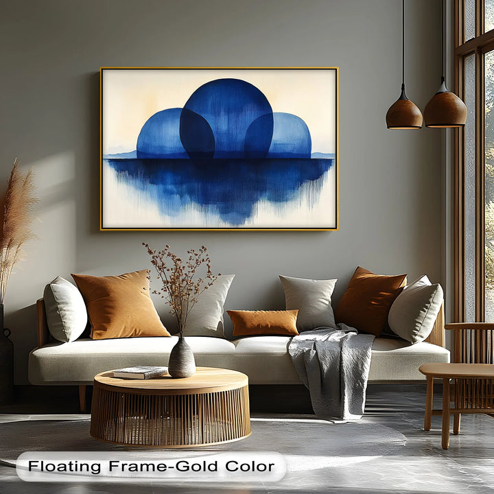Indigo Spheres Over Water – Minimalist Blue Abstract Canvas Print - MyPhotoStation