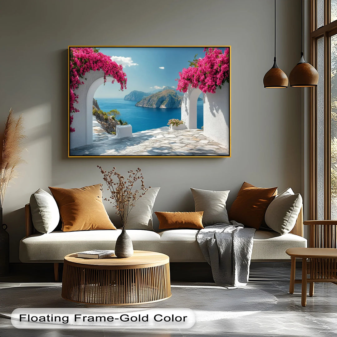 Cliffside Arches with Bougainvillea - Landscape Canvas Print