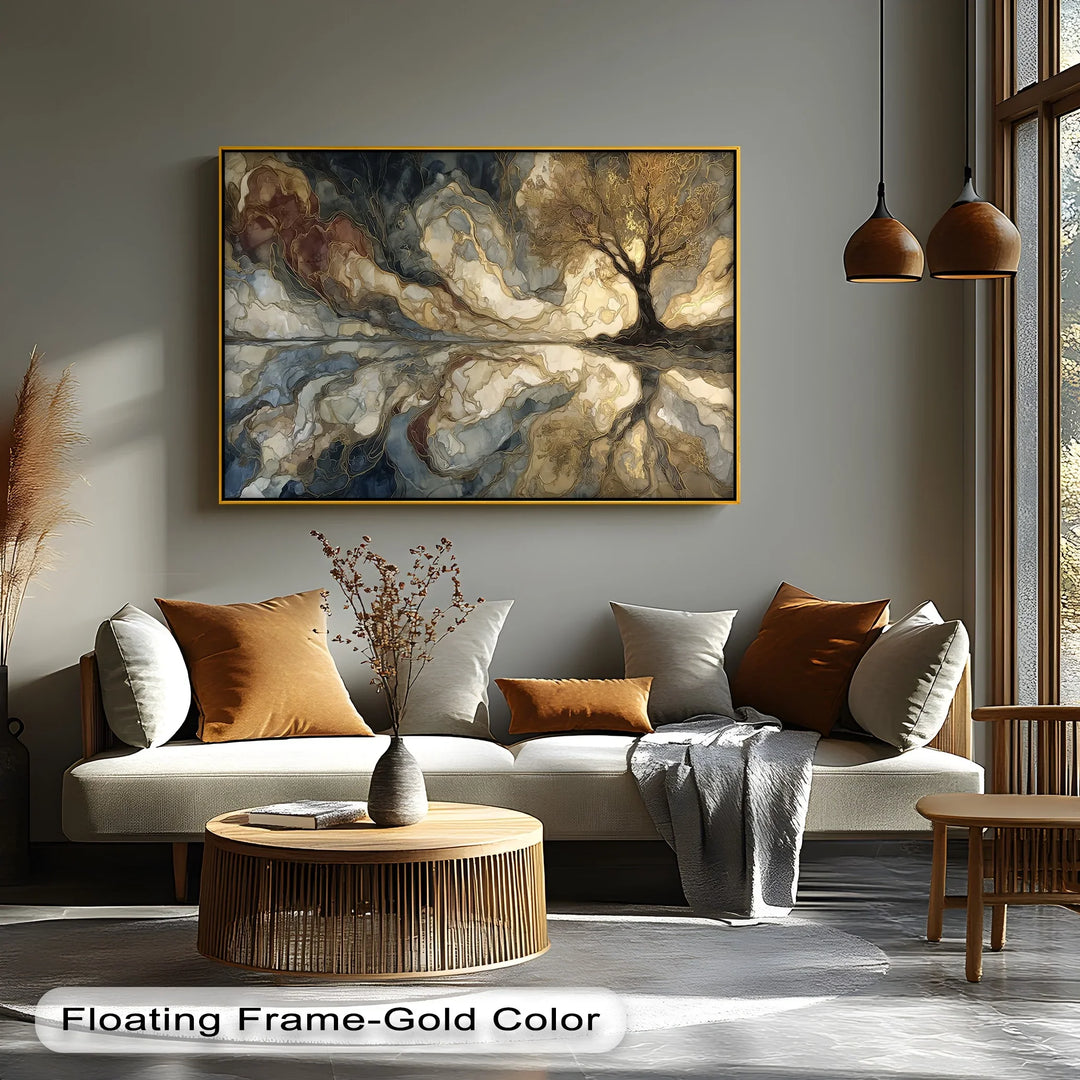 Eternal Roots – Golden Tree Reflected Abstract Canvas Print - MyPhotoStation