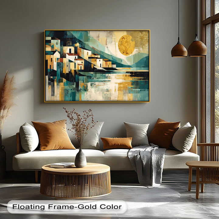 Golden Horizon Village – Modern Mediterranean Abstract Canvas Print - MyPhotoStation