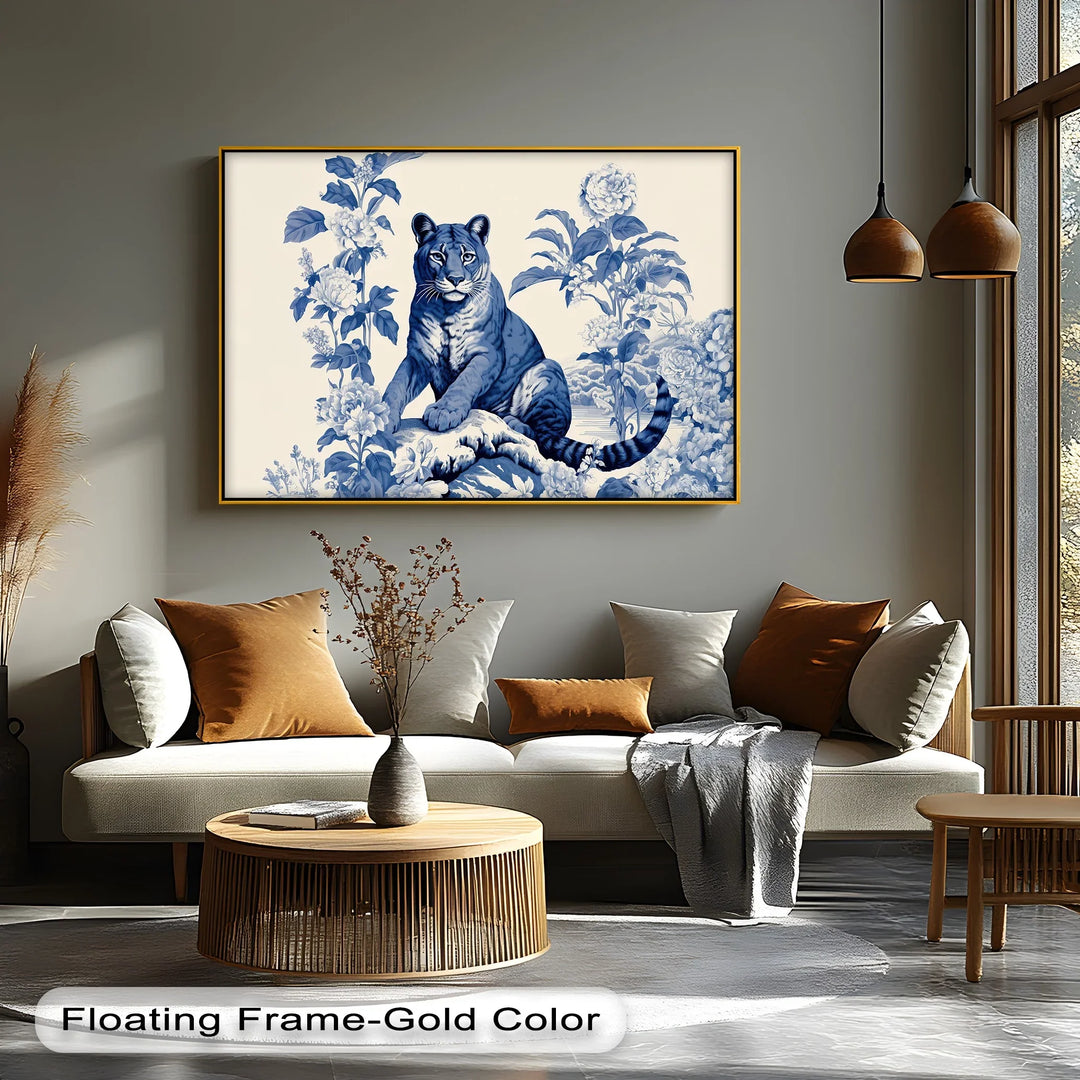Blue Tiger Among Blossoms – Botanical Jungle Canvas Print - MyPhotoStation