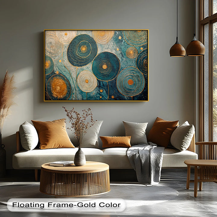 Golden Spiral Blossoms – Teal and Gold Abstract Canvas Print - MyPhotoStation