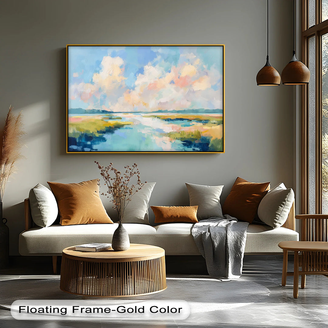 Sunlit Marsh Serenity – Impressionist Abstract Landscape Canvas Print - MyPhotoStation