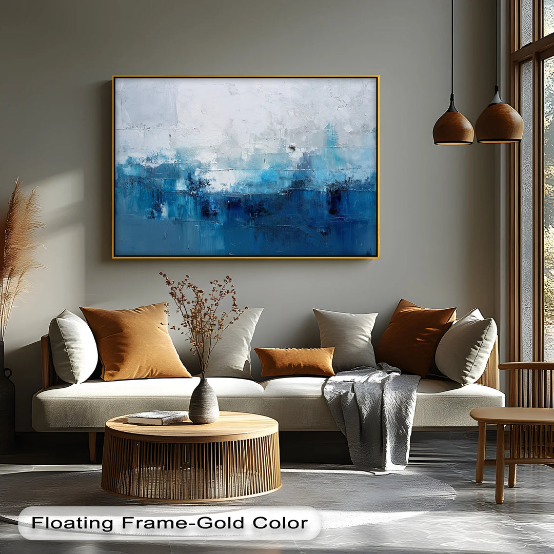 Ocean Mist Abstraction – Blue and White Textured Canvas Print - MyPhotoStation