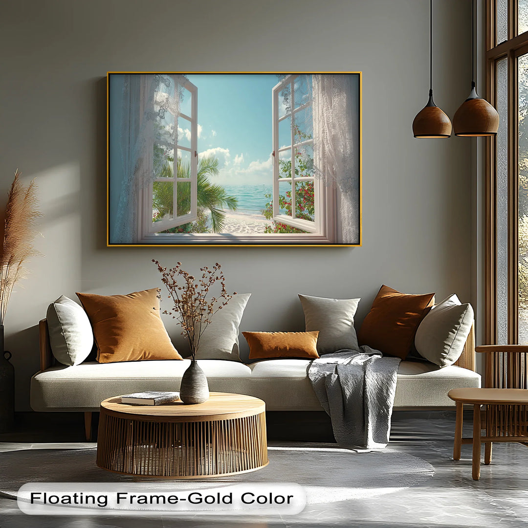 Ocean View Through Lace Window – Coastal Canvas Print Wall Art - MyPhotoStation