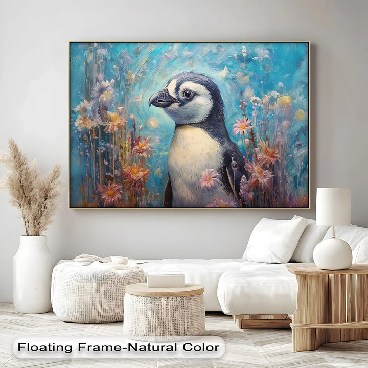 Blossom Companion – Dreamy Penguin Animal Canvas Print - MyPhotoStation
