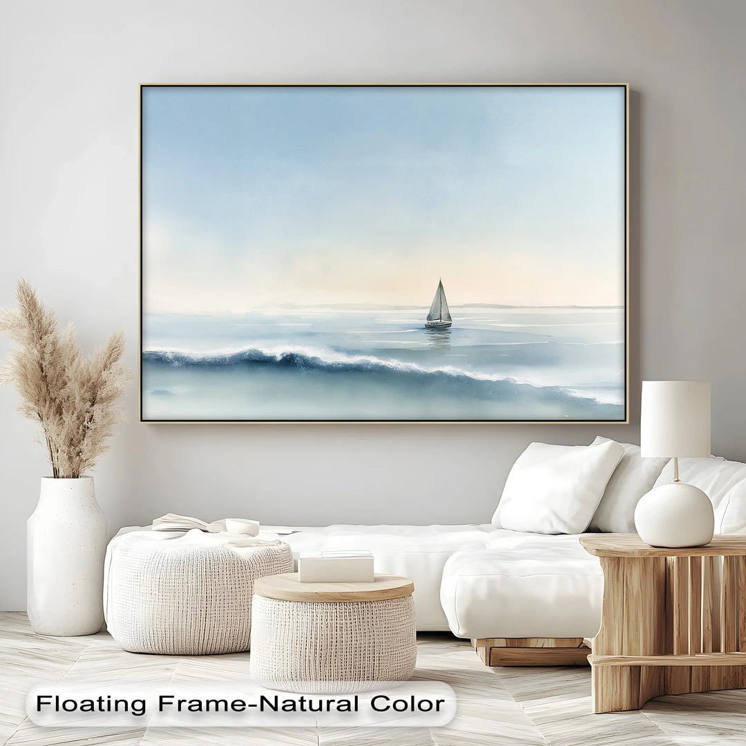 Sailboat on Tranquil Waters – Minimal Ocean Horizon Canvas Print - MyPhotoStation
