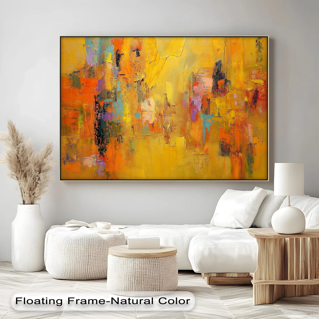 Warm-toned abstract painting with impasto color blocks – canvas print