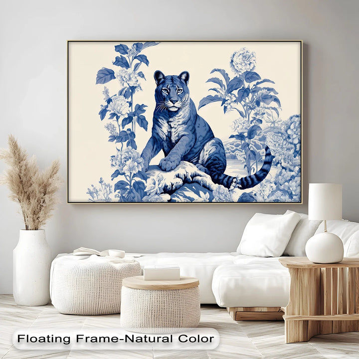 Blue Tiger Among Blossoms – Botanical Jungle Canvas Print - MyPhotoStation