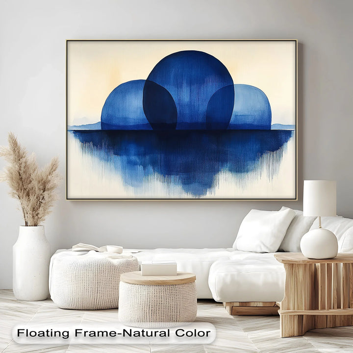 Indigo Spheres Over Water – Minimalist Blue Abstract Canvas Print - MyPhotoStation