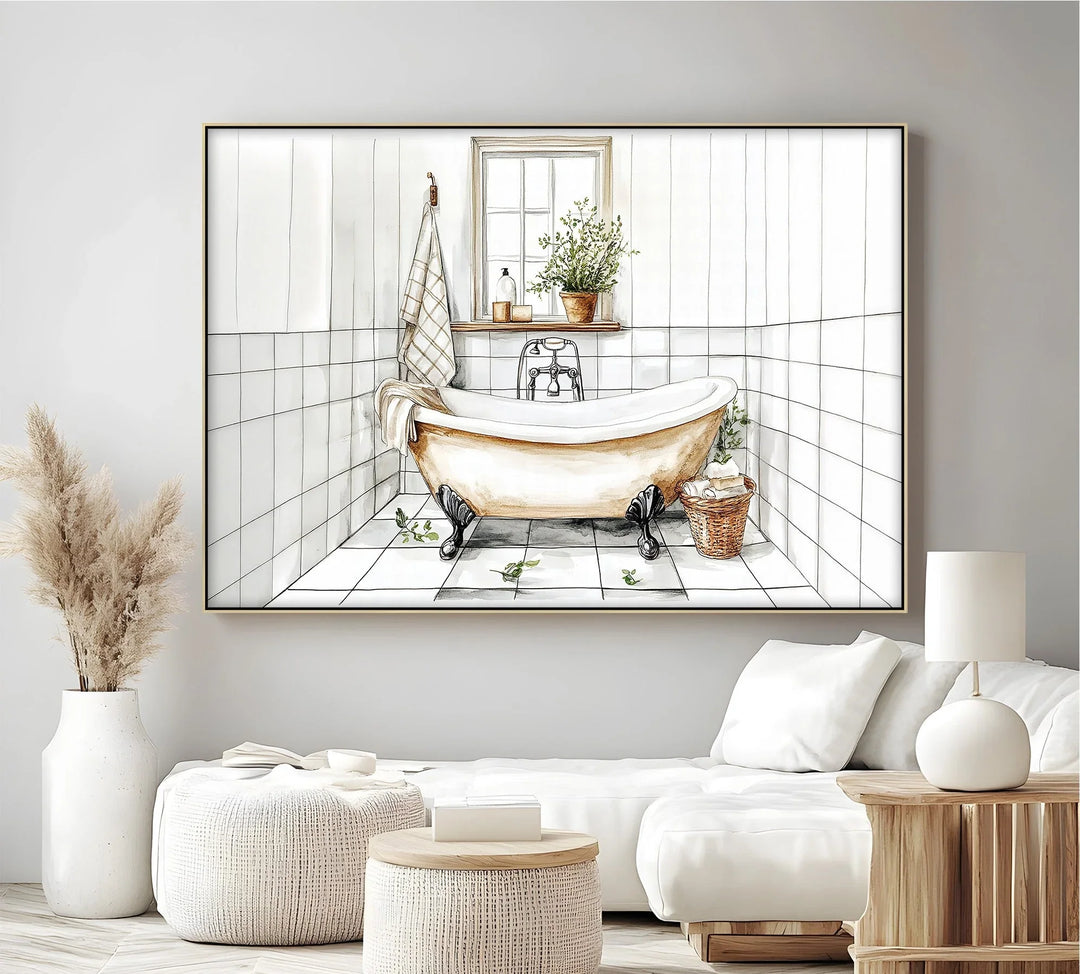 Clawfoot Bathtub in White Tile - Canvas Print - MyPhotoStation