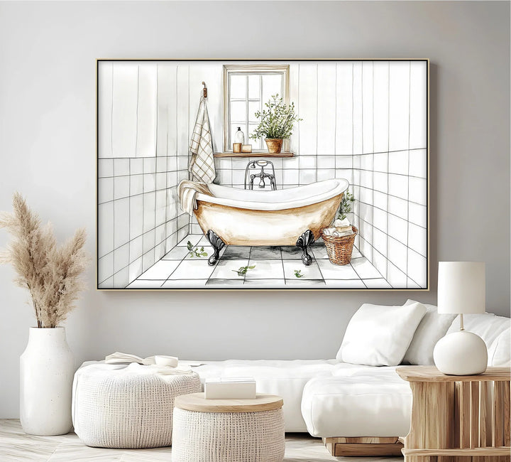 Clawfoot Bathtub in White Tile - Canvas Print - MyPhotoStation