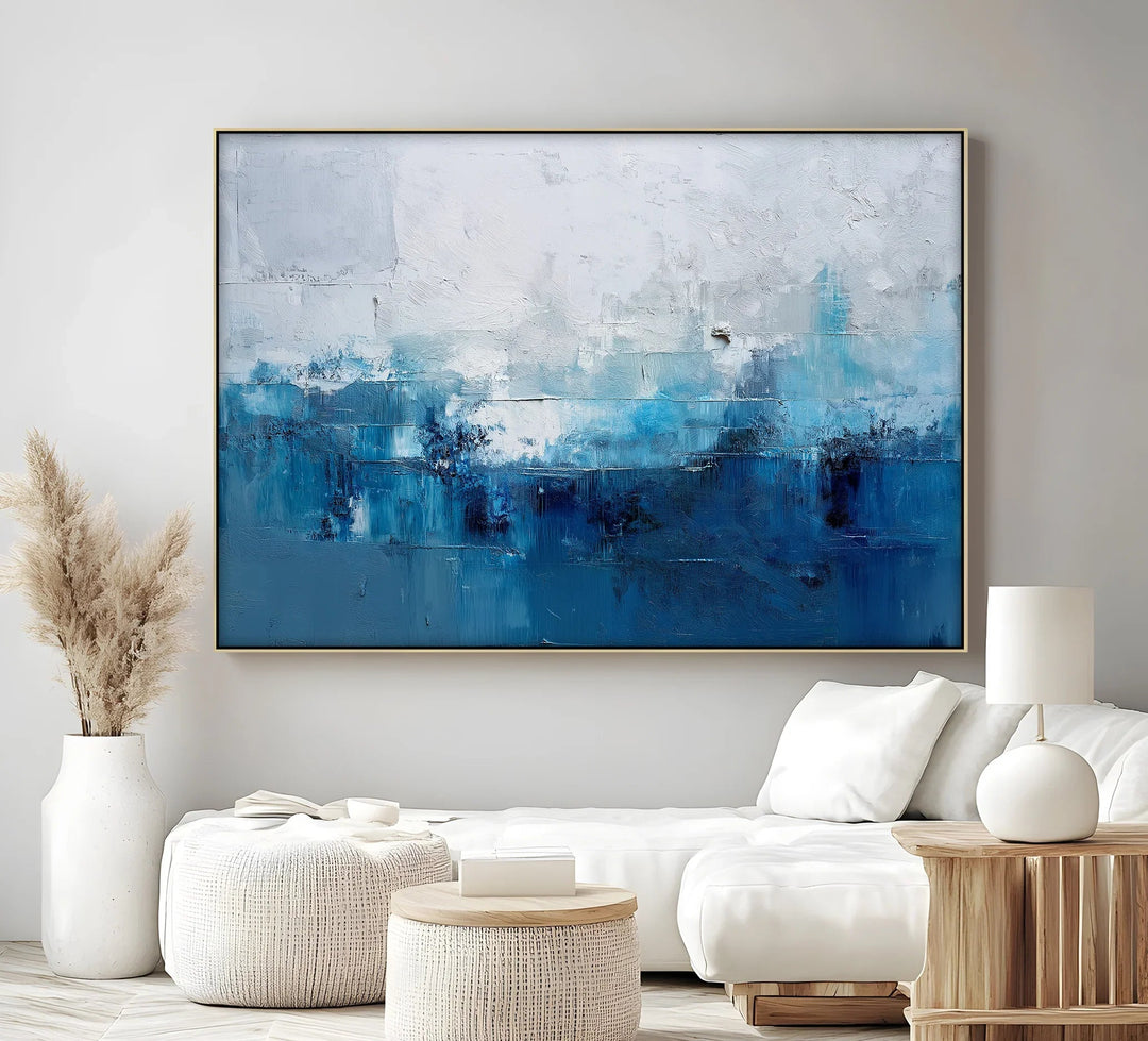 Ocean Mist Abstraction – Blue and White Textured Canvas Print - MyPhotoStation