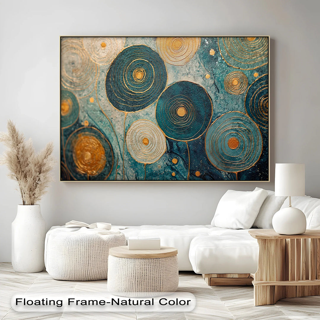 Golden Spiral Blossoms – Teal and Gold Abstract Canvas Print - MyPhotoStation
