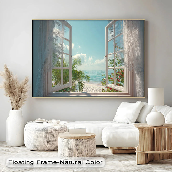 Ocean View Through Lace Window – Coastal Canvas Print Wall Art - MyPhotoStation