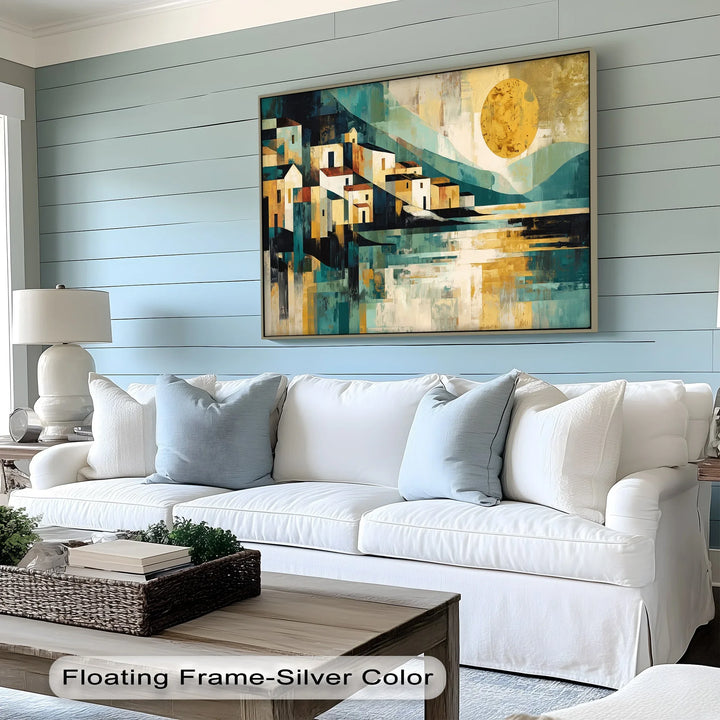Golden Horizon Village – Modern Mediterranean Abstract Canvas Print - MyPhotoStation