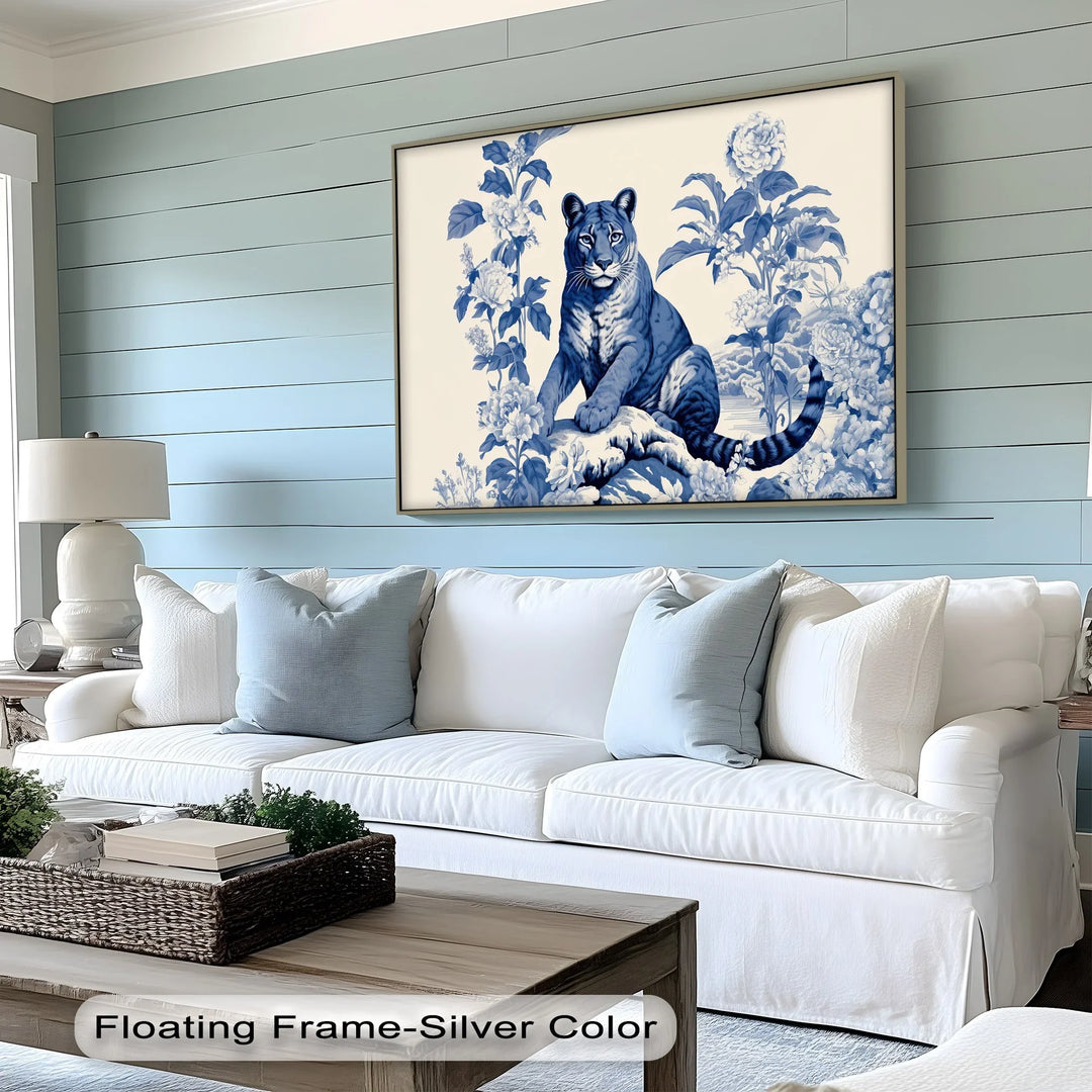 Blue Tiger Among Blossoms – Botanical Jungle Canvas Print - MyPhotoStation