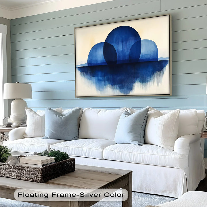 Indigo Spheres Over Water – Minimalist Blue Abstract Canvas Print - MyPhotoStation