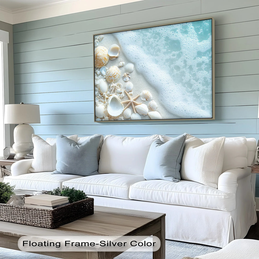 Coastal Calm – Seashells and Shoreline Foam Canvas Print - MyPhotoStation