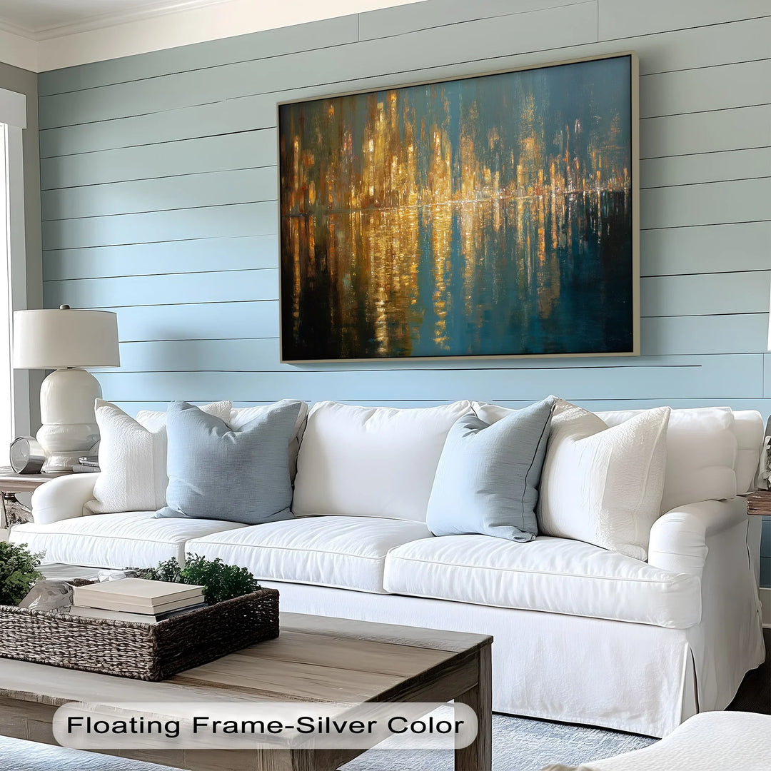 Luminous Skyline – Golden Reflections Cityscape Canvas Print - MyPhotoStation