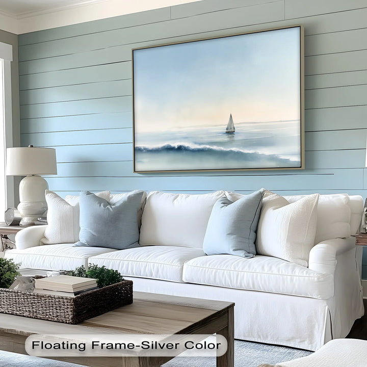 Sailboat on Tranquil Waters – Minimal Ocean Horizon Canvas Print - MyPhotoStation