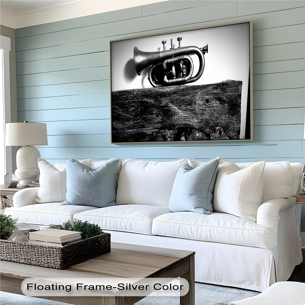 Rustic Trumpet Still Life – Black and White Vintage Music Canvas Prints - MyPhotoStation