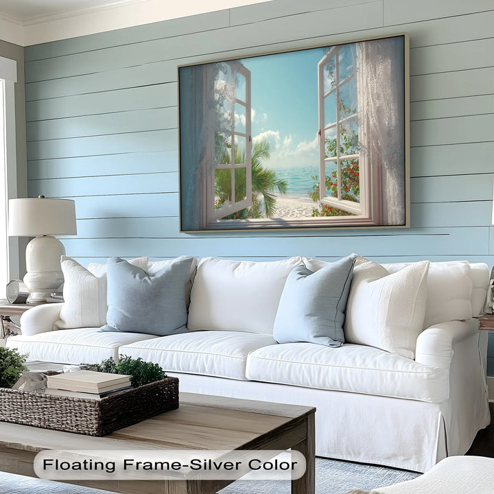 Ocean View Through Lace Window – Coastal Canvas Print Wall Art - MyPhotoStation