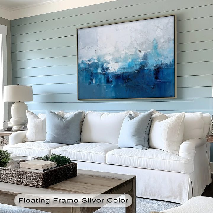 Ocean Mist Abstraction – Blue and White Textured Canvas Print - MyPhotoStation