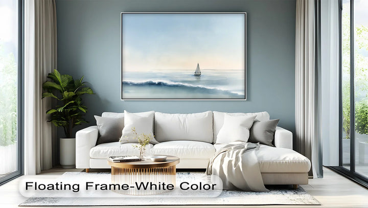 Sailboat on Tranquil Waters – Minimal Ocean Horizon Canvas Print - MyPhotoStation