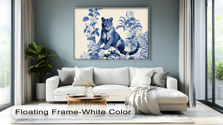 Blue Tiger Among Blossoms – Botanical Jungle Canvas Print - MyPhotoStation