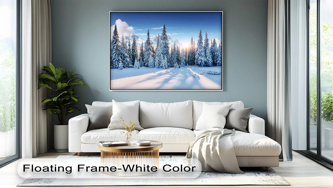 Silent Pines in Winter Sun – Snowy Forest Landscape Canvas Print