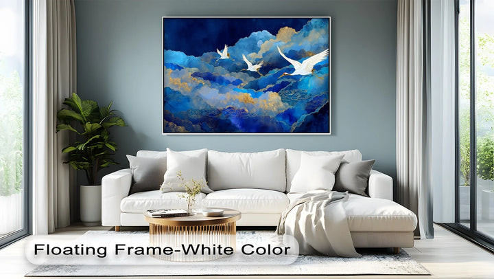 Celestial Cranes in Blue Skies – Elegant Flying Birds Canvas Print - MyPhotoStation