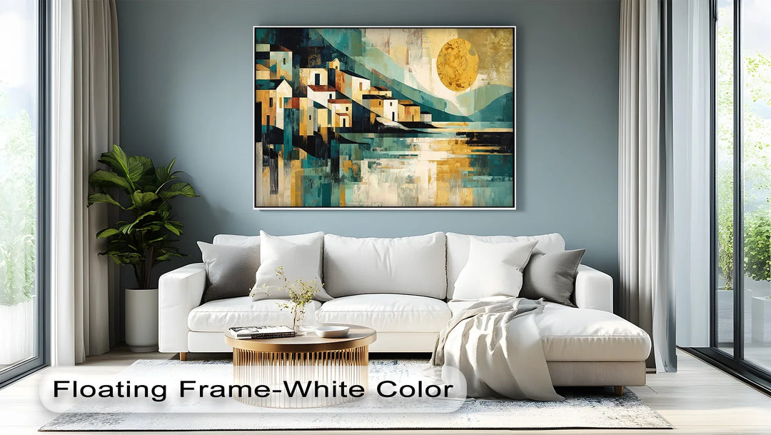 Golden Horizon Village – Modern Mediterranean Abstract Canvas Print - MyPhotoStation