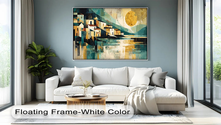 Golden Horizon Village – Modern Mediterranean Abstract Canvas Print - MyPhotoStation
