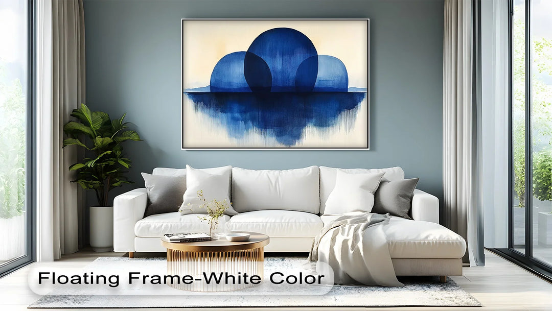 Indigo Spheres Over Water – Minimalist Blue Abstract Canvas Print - MyPhotoStation